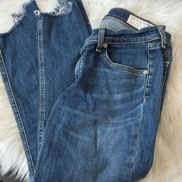 Rag & Bone Hampton Mid Rise Cropped Raw Hem Jeans Sz 28 - Picture 6 of 8